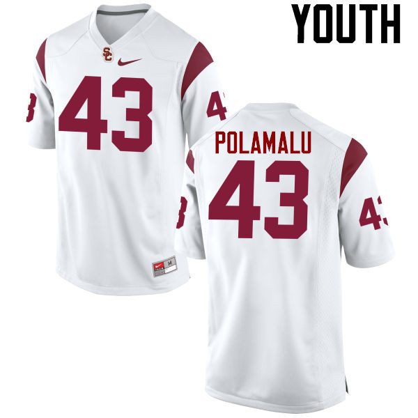 Youth #43 Troy Polamalu USC Trojans College Football Jerseys-White - Click Image to Close